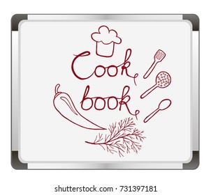Cook book on flip chart background. Cover of cooking book. vector illustration.