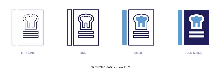 Cook book recipe icon in 4 different styles. Thin Line, Line, Bold, and Bold Line. Duotone style. Editable stroke.