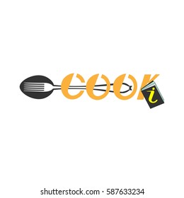 Cook book vector logo with spoon and fork
