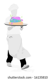 cook carrying cake