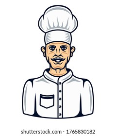 Cook in cartoon colored style chef character vector illustration isolated on white background