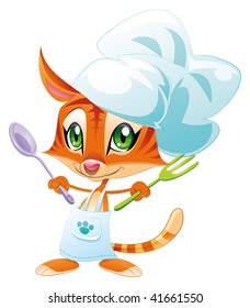 Cook cat. Funny cartoon and vector character