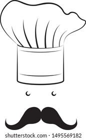 Cook/ Chef hat, moustache - black and white illustration/ drawing