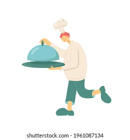 Cook chef with hat, uniform from professional kitchen restaurant. Funny character vector stock illustration isolated on white background for web site online cooking course class certificate, diploma.