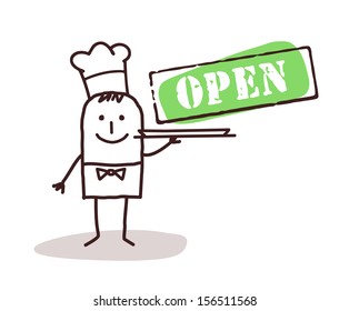 cook chef with open sign