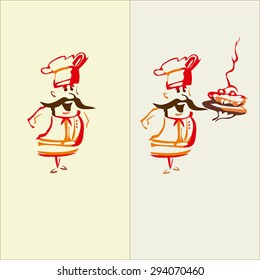 Cook chef with sweet cake. Set. Chef cooking vector illustration. Cartoon Cook isolated. Cook chef in graphic style. Cook vector set. 