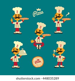 cook chief master cartoon character in different poses, vector illustration set.