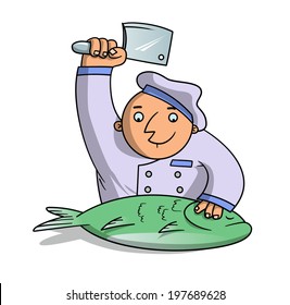 Cook chops fish