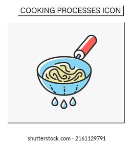 Cook color icon. Strainer. Kitchen utensil for cooking.Strain boiled pasta.Cooking process concept. Isolated vector illustration
