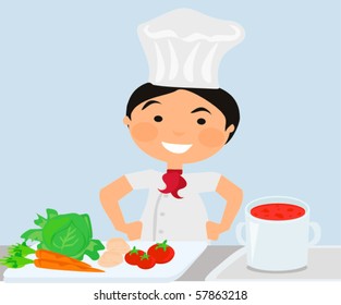 Cook cooking on the kitchen