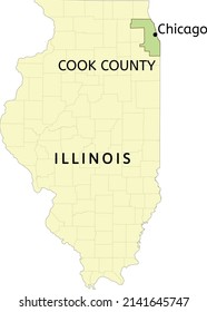 Cook County and city of Chicago location on Illinois state map