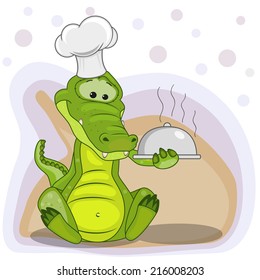 Cook Crocodile with a tray in hand 
