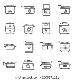 Cook deep fryer icons set outline vector. Electric bake food. Hot fat chips