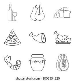 Cook dinner icons set. Outline set of 9 cook dinner vector icons for web isolated on white background