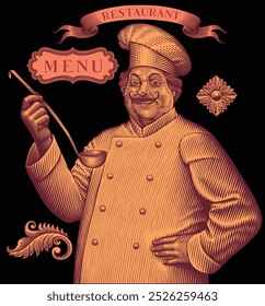 Cook. Editable hand drawn illustration. Vector vintage engraving. Isolated on black background. 8 EPS