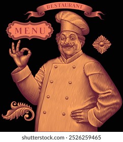 Cook. Editable hand drawn illustration. Vector vintage engraving. Isolated on black background. 8 EPS