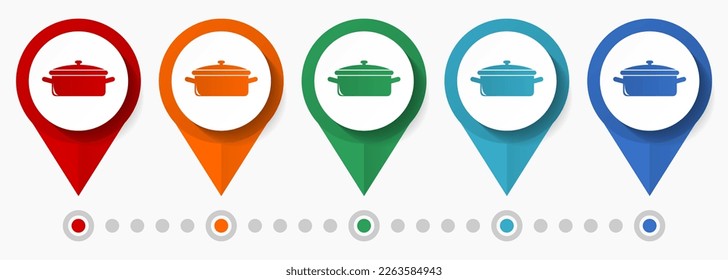 Koch, Food-Konzept, Vektorsymbol-Set, flache Küchenzeiger, Infografik-Vorlage leicht zu bearbeiten