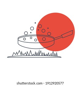 Cook food Icon. Boiling on fire, cook food menu, cook with fire icon. vector, illustrator, flat style icon with black shape, two color, color circle and gradient shape.