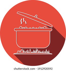 Cook food Icon. Boiling on fire, cook food menu, cook with fire icon. vector, illustrator, flat style icon with black shape, two color, color circle and gradient shape.
