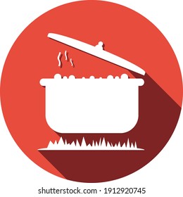 Cook food Icon. Boiling on fire, cook food menu, cook with fire icon. vector, illustrator, flat style icon with black shape, two color, color circle and gradient shape.