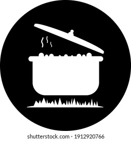 Cook food Icon. Boiling on fire, cook food menu, cook with fire icon. vector, illustrator, flat style icon with black shape, two color, color circle and gradient shape.