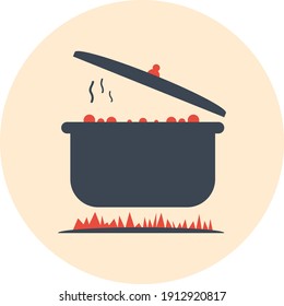 Cook food Icon. Boiling on fire, cook food menu, cook with fire icon. vector, illustrator, flat style icon with black shape, two color, color circle and gradient shape.