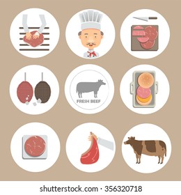 Cook ham,beef production Vector illustration in the circle