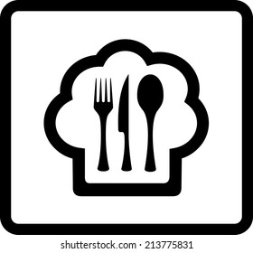 cook hat with kitchen ware - black isolated restaurant icon