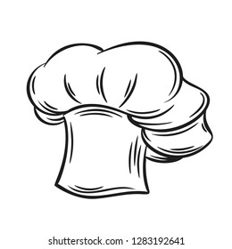 Cook hat, outline vector. Hand drawn chef cap, engraving illustration. Retro style
