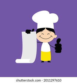 Cook Having Scroll List Flat Vector Cartoon Illustration