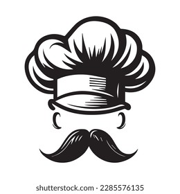 Cook head, chef's hat, vector logo illustration silhouette svg.