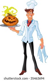 Cook from the hell with a halloween pumpkin