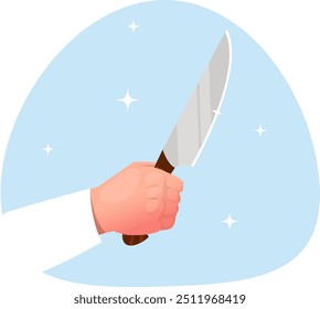 cozinheiro segurando uma grande faca de mesa, preparando-se para cortar a comida com uma faca