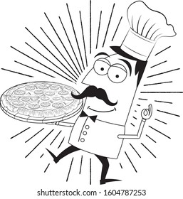  cook holding pizza - vector illustration