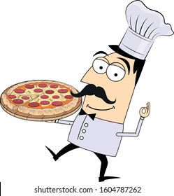  cook holding pizza - vector illustration