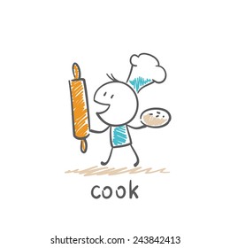 cook holds the dough illustration