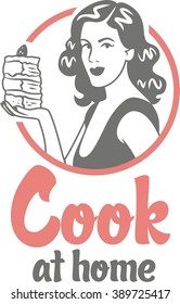 cook at home beautiful girl holds a pie simple logo