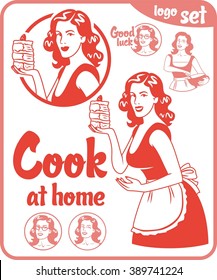 cook home girl holding a cake circle sign set