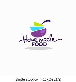 cook home  made food, colorful soup bowls for your menu, logo, emblems and symbols