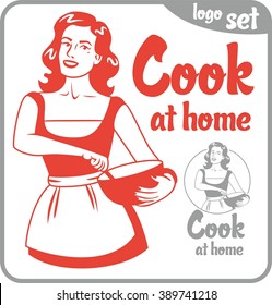 cook at home pin-up girl in apron logo set