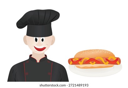 Cook with hotdog. vector illustration