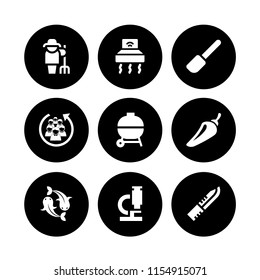 cook icon. 9 cook set with fish, grill, pepper and tools and utensils vector icons for web and mobile app