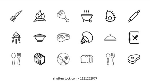 Cook icon. collection of 18 cook outline icons such as chili, bread slices, beef, menu, dough pin, pan, bbq, barbeque. editable cook icons for web and mobile.