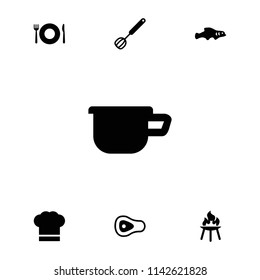 Cook icon. collection of 7 cook filled icons such as plate fork and spoon, chef hat, corolla, bbq, extinct fish, beef. editable cook icons for web and mobile.