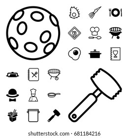 Cook icon. set of 20 cook filled and outline icons such as pan, plate fork and spoon, noodles fast food, bbq, knife, egg, chef, restaurant, menu