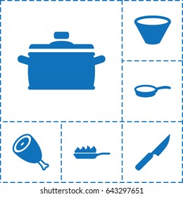 Cook icon. set of 6 cook filled icons such as beef, bowl, pan, pan-fry
