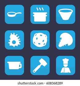 Cook icon. set of 9 filled cook icons such as chef, bowl, pan, knife, extinct sea creature