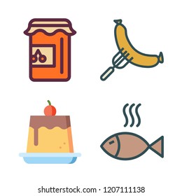 cook icon set. vector set about fish, sausage, pudding and jam icons set.