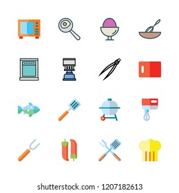 cook icon set. vector set about tongs, fish, chef and cooking icons set.