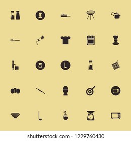 cook icon. cook vector icons set fried egg, kitchen scale, colander and chef ladle